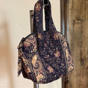 Vera Bradley Black Quilted Paisley Floral Mini Tote